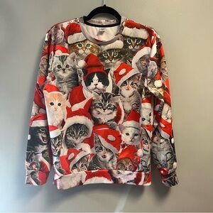 Cat Christmas “Sweater” Sweatshirt - Ugly Christmas Sweater Sz S EUC Unisex